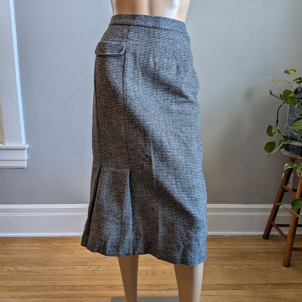 Vintage 90s Handmade Gray Knit Midi Skirt Librarian Secretary Office Size 4